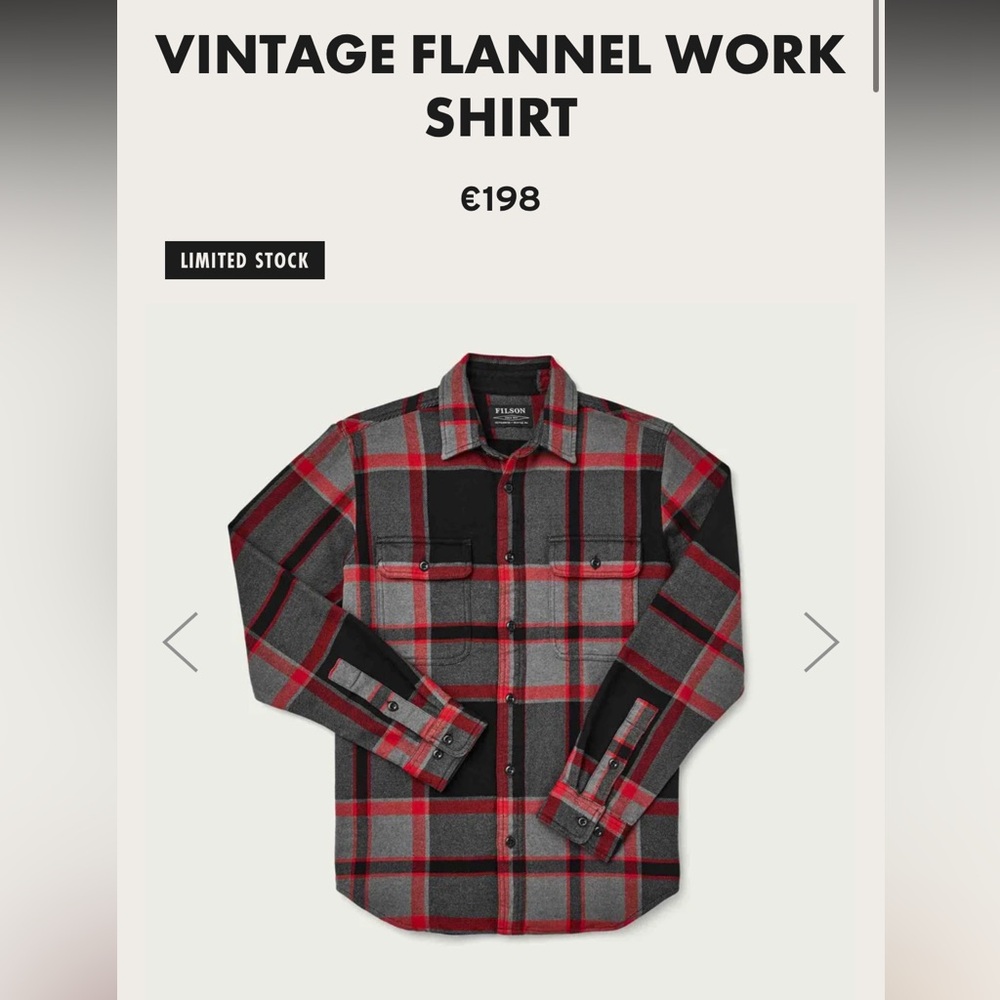 Filson Vintage Flannel Work Shirt - size Medium Tall - color: black charcoal red